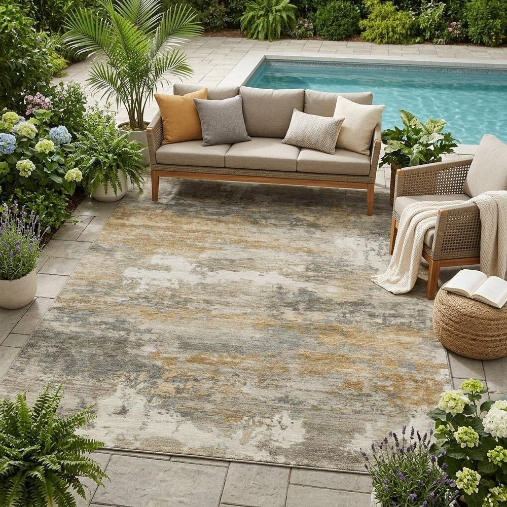 5' X 8' Khaki And Brown Abstract Washable Indoor Outdoor Area Rug HomeRoots