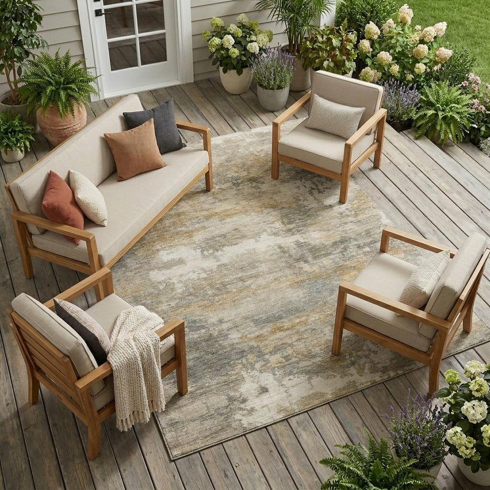 10' X 14' Khaki And Brown Abstract Washable Indoor Outdoor Area Rug HomeRoots