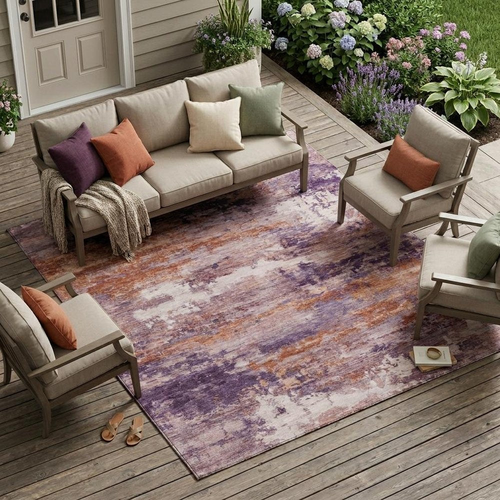 10' X 14' Plum And Purple Abstract Washable Indoor Outdoor Area Rug HomeRoots
