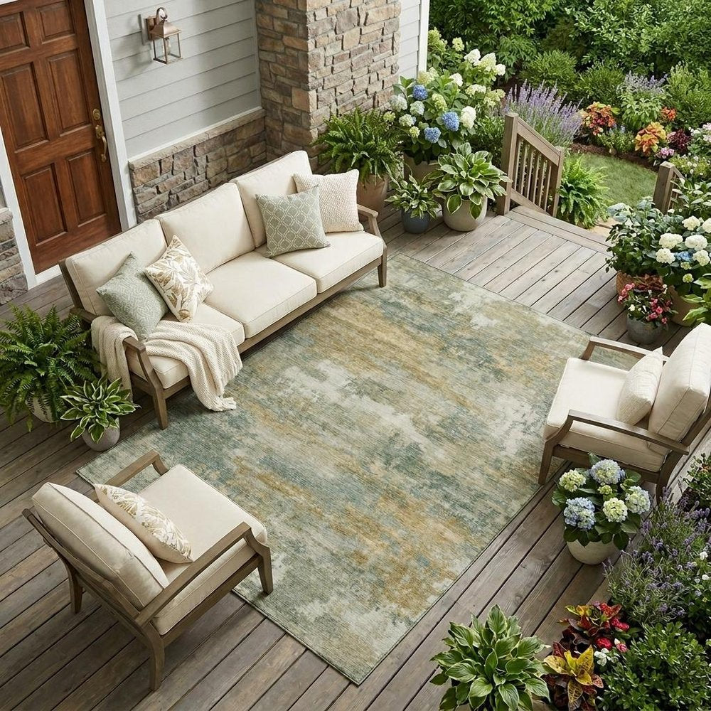 9' X 12' Sage And Green Abstract Washable Indoor Outdoor Area Rug HomeRoots