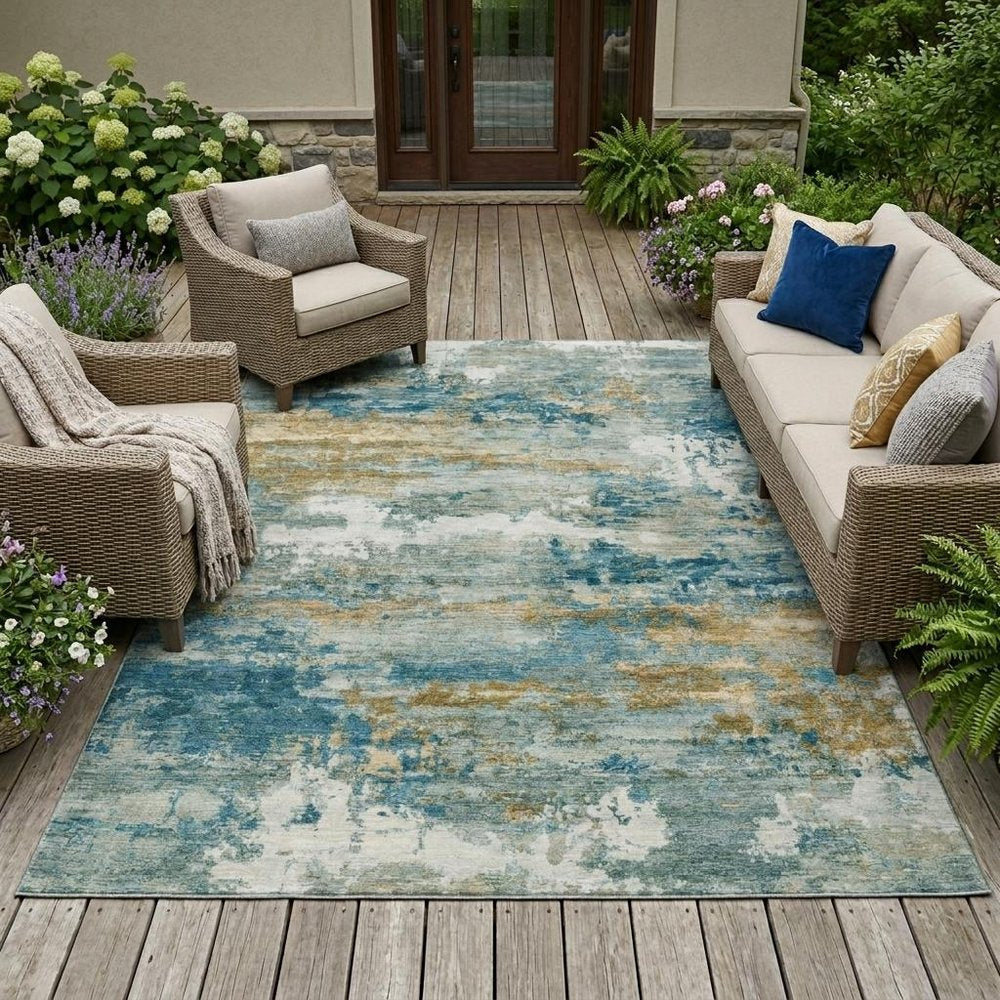 8' X 10' Teal Blue And Green Abstract Washable Indoor Outdoor Area Rug HomeRoots