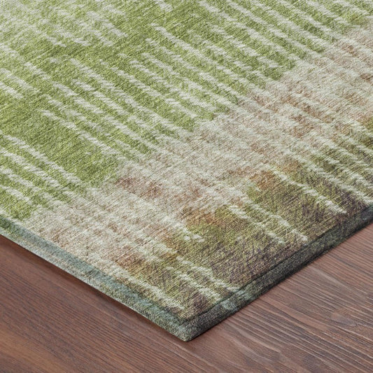 9' X 12' Green And Beige Abstract Washable Indoor Outdoor Area Rug
