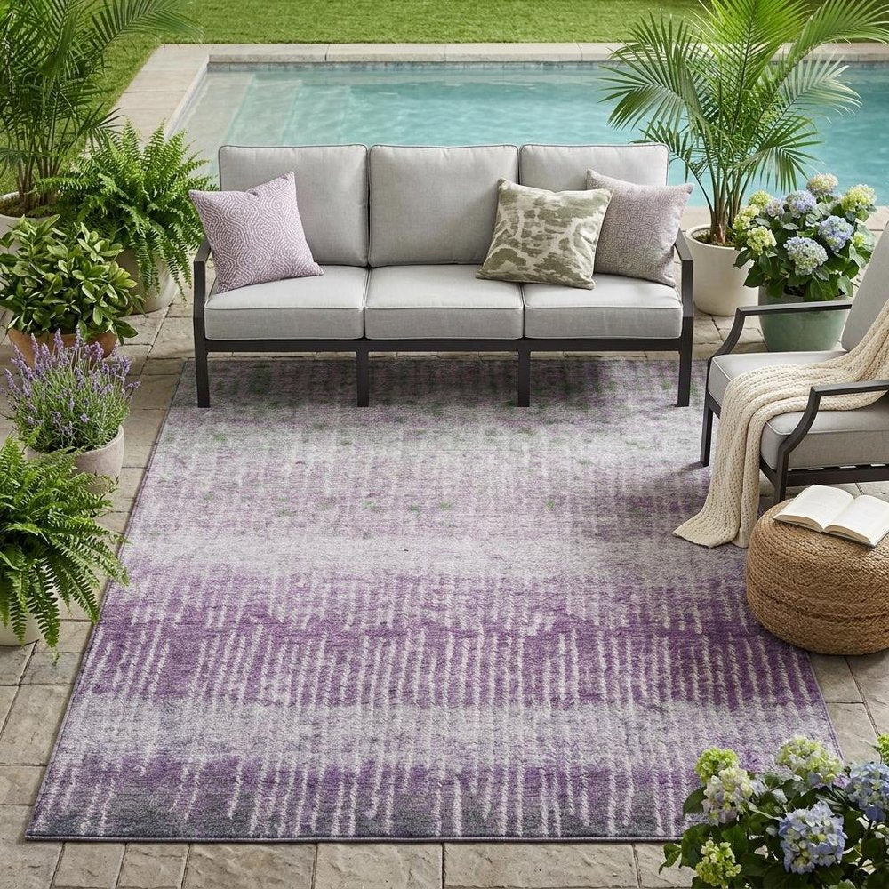 5' X 8' Purple And Lavender Abstract Washable Indoor Outdoor Area Rug HomeRoots