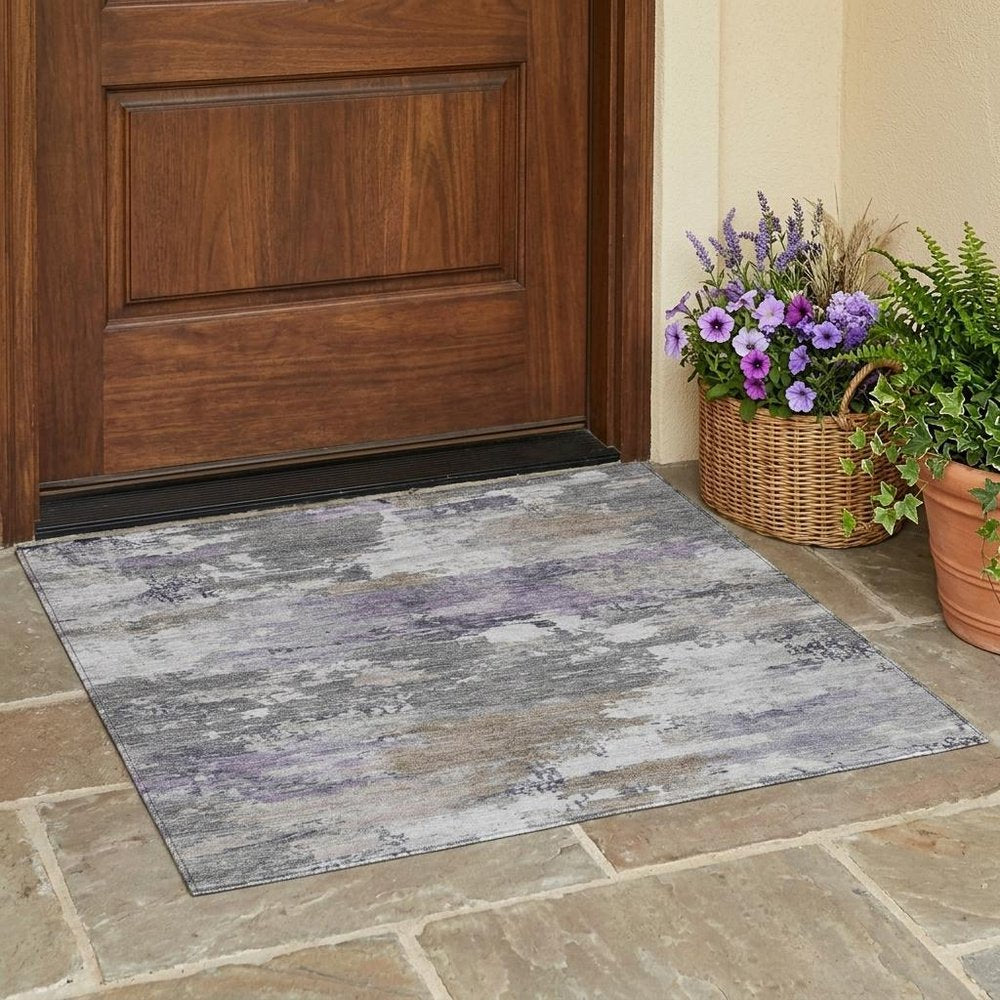 3' X 5' Gray And Silver Abstract Washable Indoor Outdoor Area Rug HomeRoots