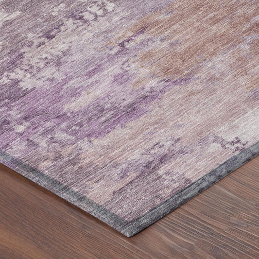 8' Plum And Purple Round Abstract Washable Indoor Outdoor Area Rug