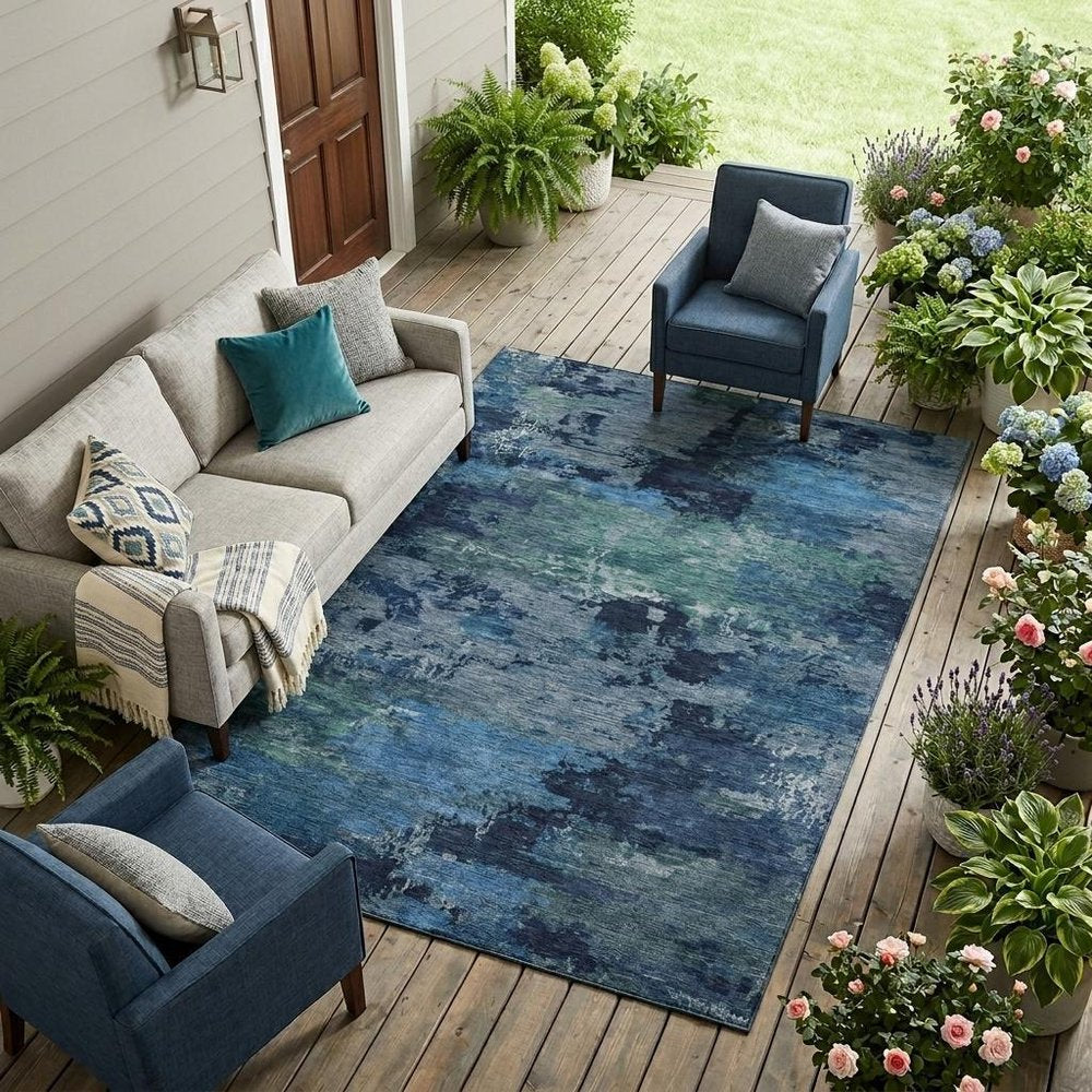 8' X 10' Blue And Navy Blue Abstract Washable Indoor Outdoor Area Rug HomeRoots
