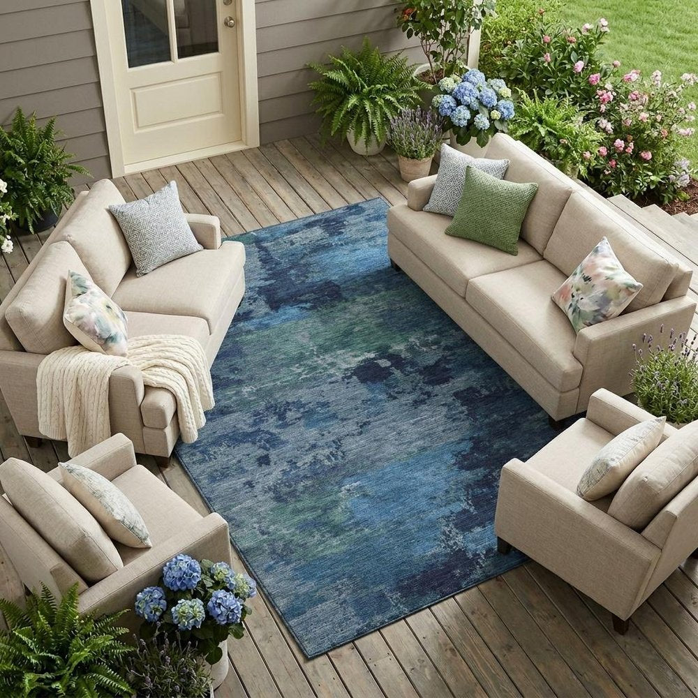 9' X 12' Blue And Navy Blue Abstract Washable Indoor Outdoor Area Rug HomeRoots