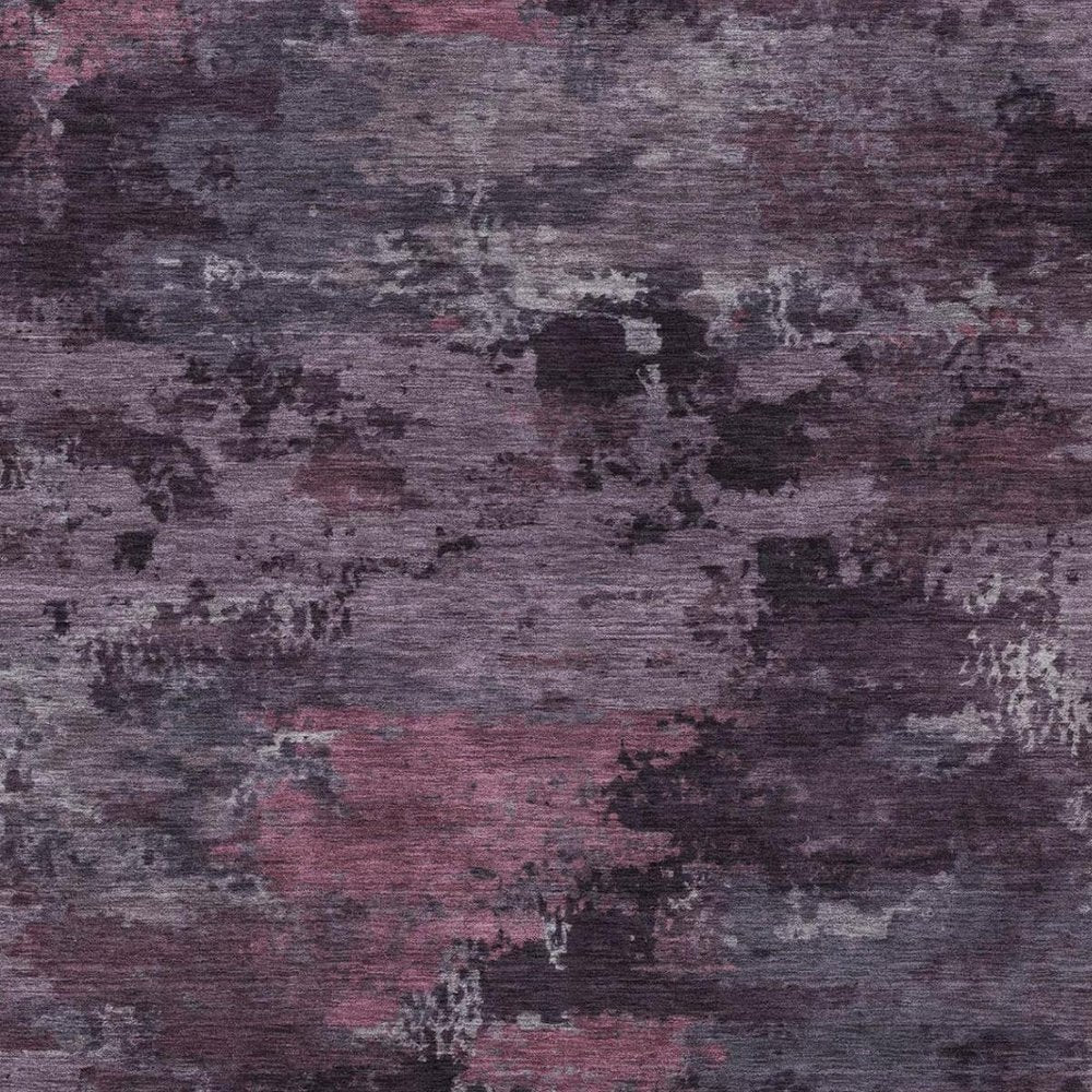 3' X 5' Eggplant And Purple Abstract Washable Indoor Outdoor Area Rug