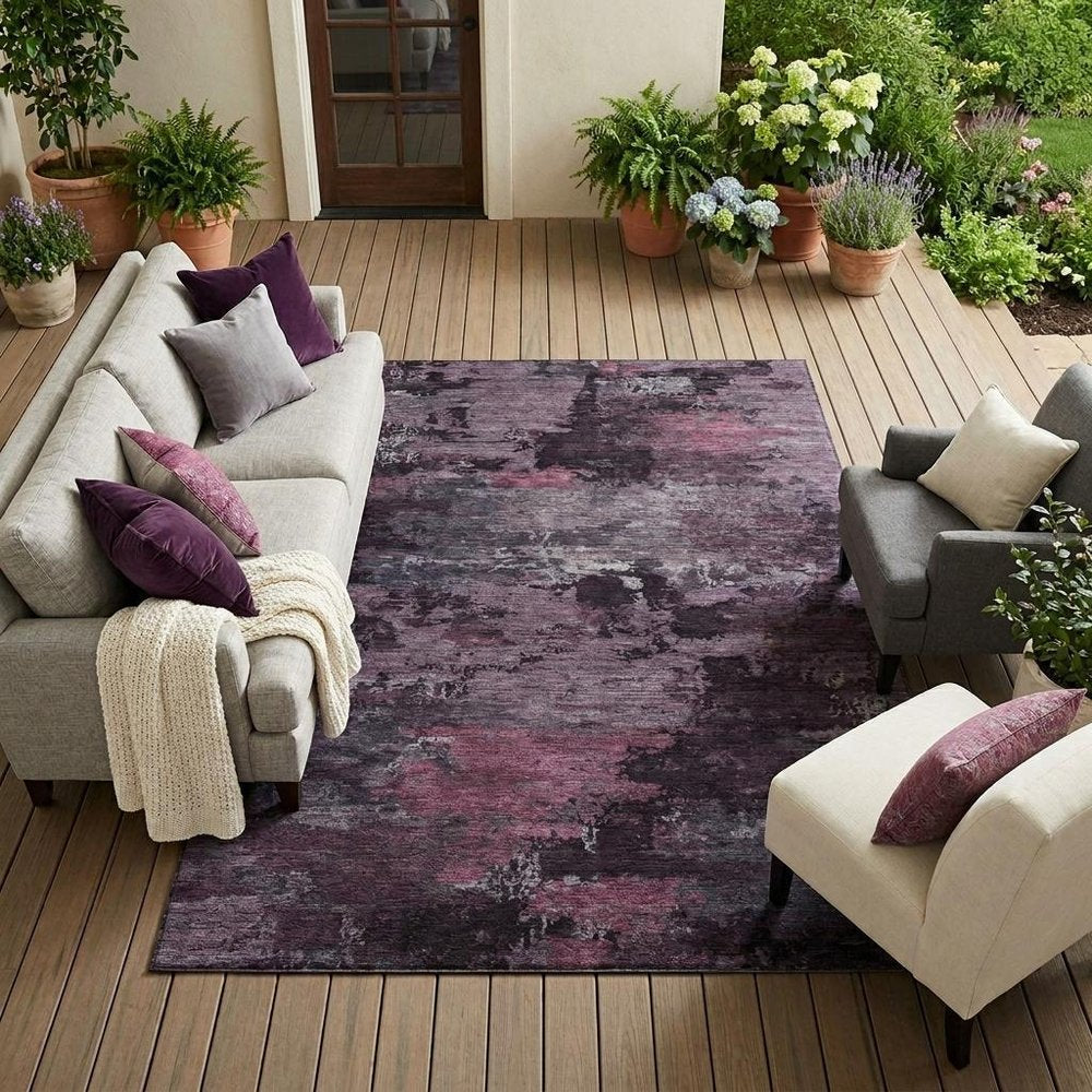 9' X 12' Eggplant And Purple Abstract Washable Indoor Outdoor Area Rug HomeRoots