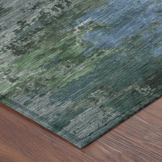 8' Green And Graphite Round Abstract Washable Indoor Outdoor Area Rug