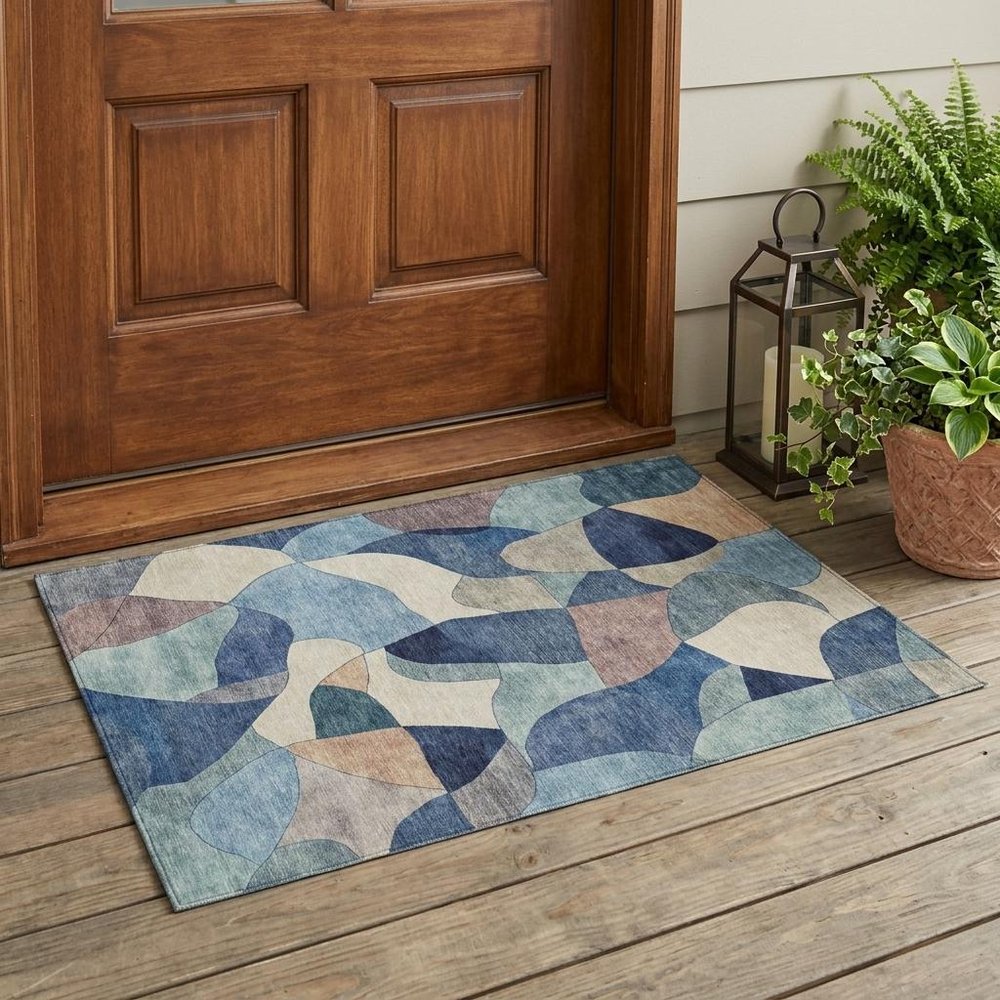 3' X 5' Blue And Navy Blue Abstract Washable Indoor Outdoor Area Rug HomeRoots