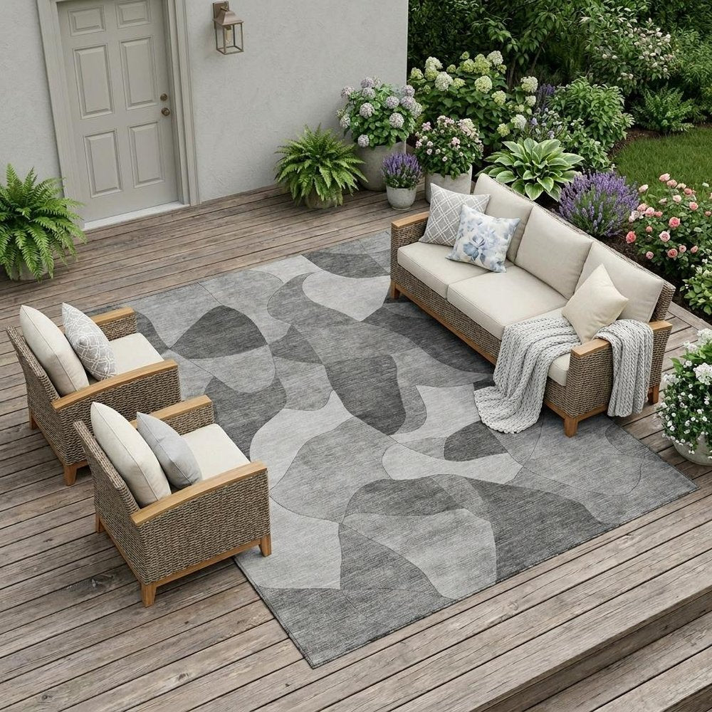 8' X 10' Gray And Silver Abstract Washable Indoor Outdoor Area Rug HomeRoots