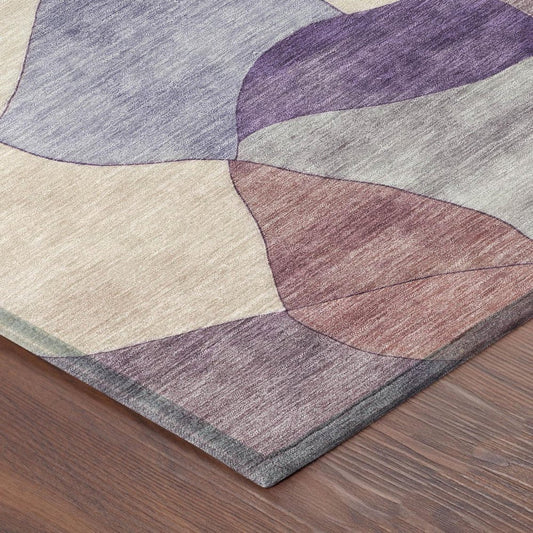 5' X 8' Plum And Purple Abstract Washable Indoor Outdoor Area Rug