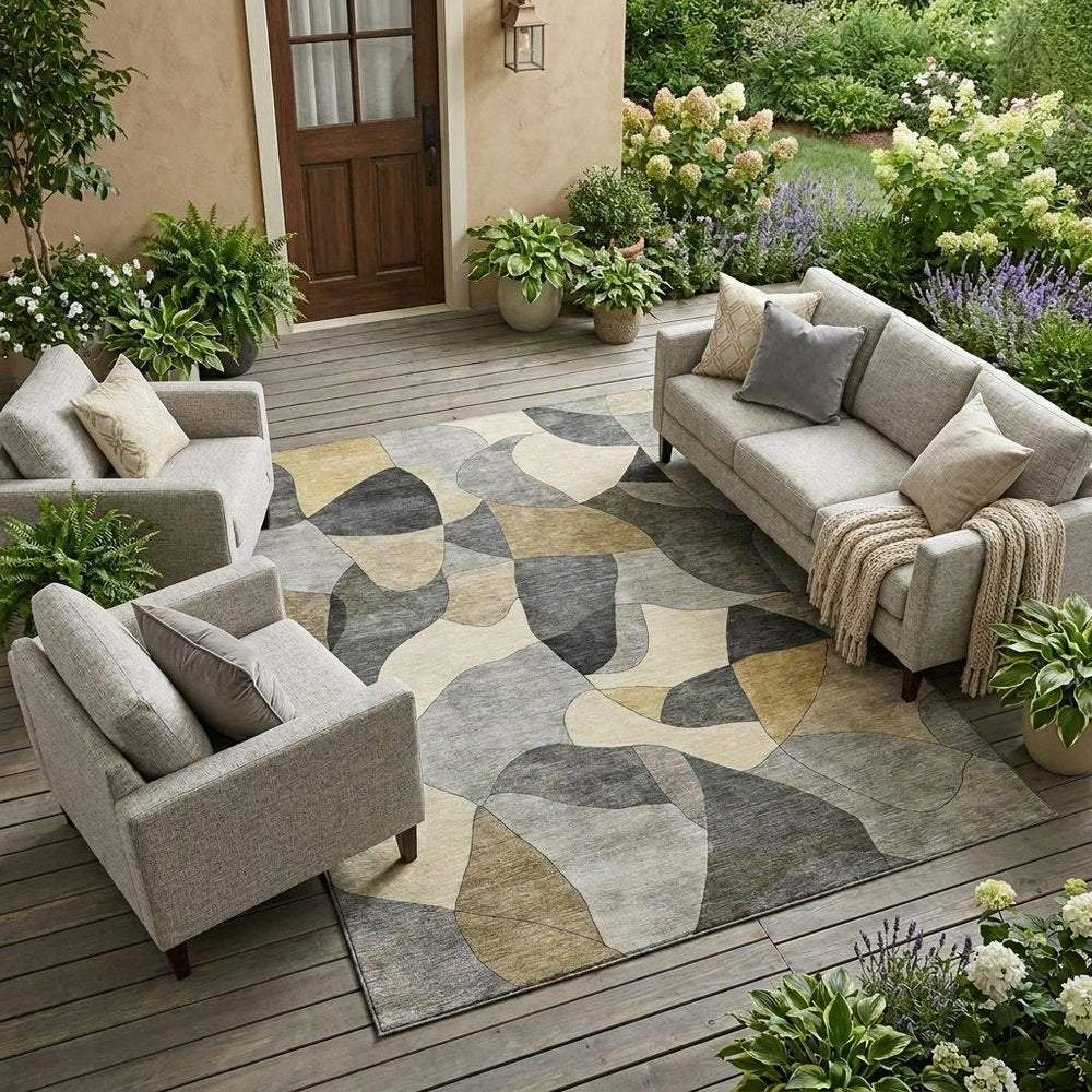 10' X 14' Pewter And Gray Abstract Washable Indoor Outdoor Area Rug HomeRoots