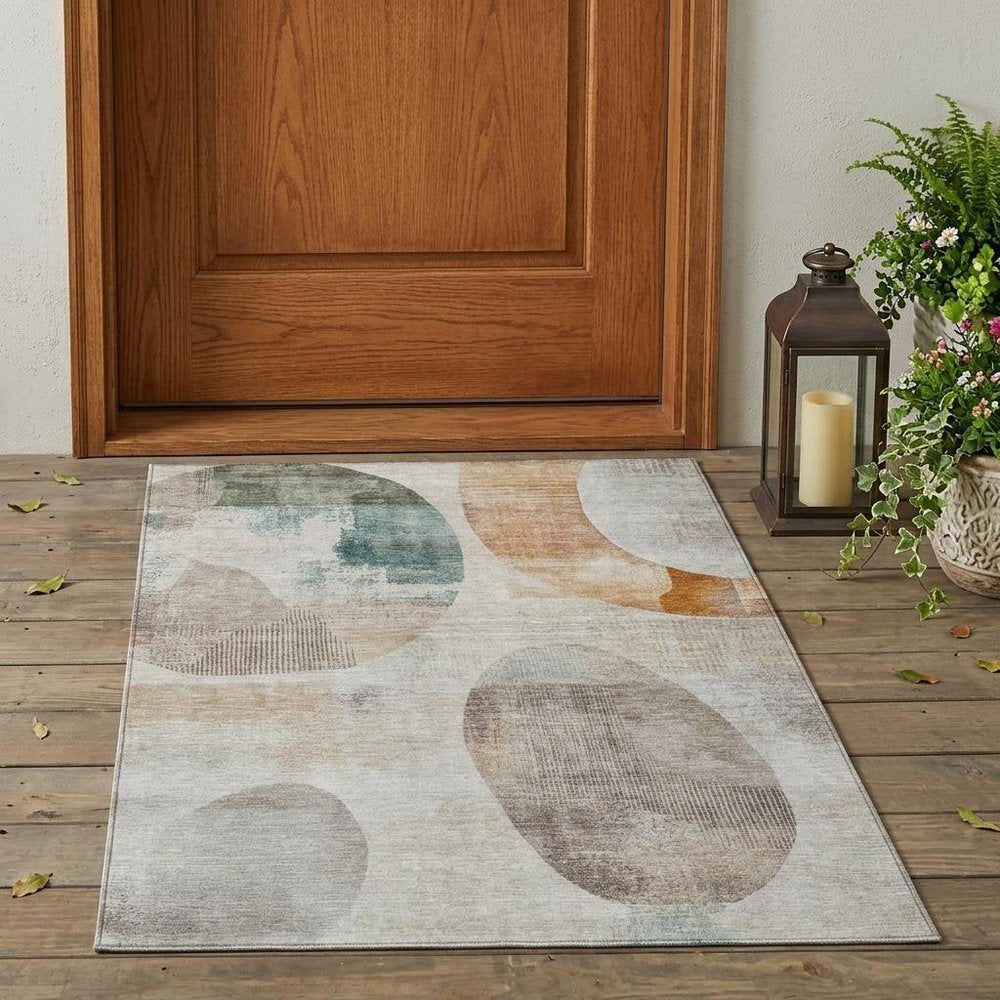 3' X 5' Ivory And Silver Geometric Washable Indoor Outdoor Area Rug HomeRoots