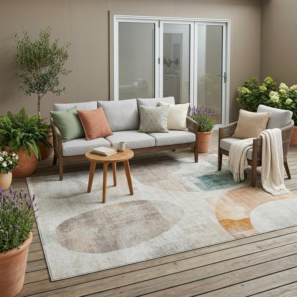5' X 8' Ivory And Silver Geometric Washable Indoor Outdoor Area Rug HomeRoots