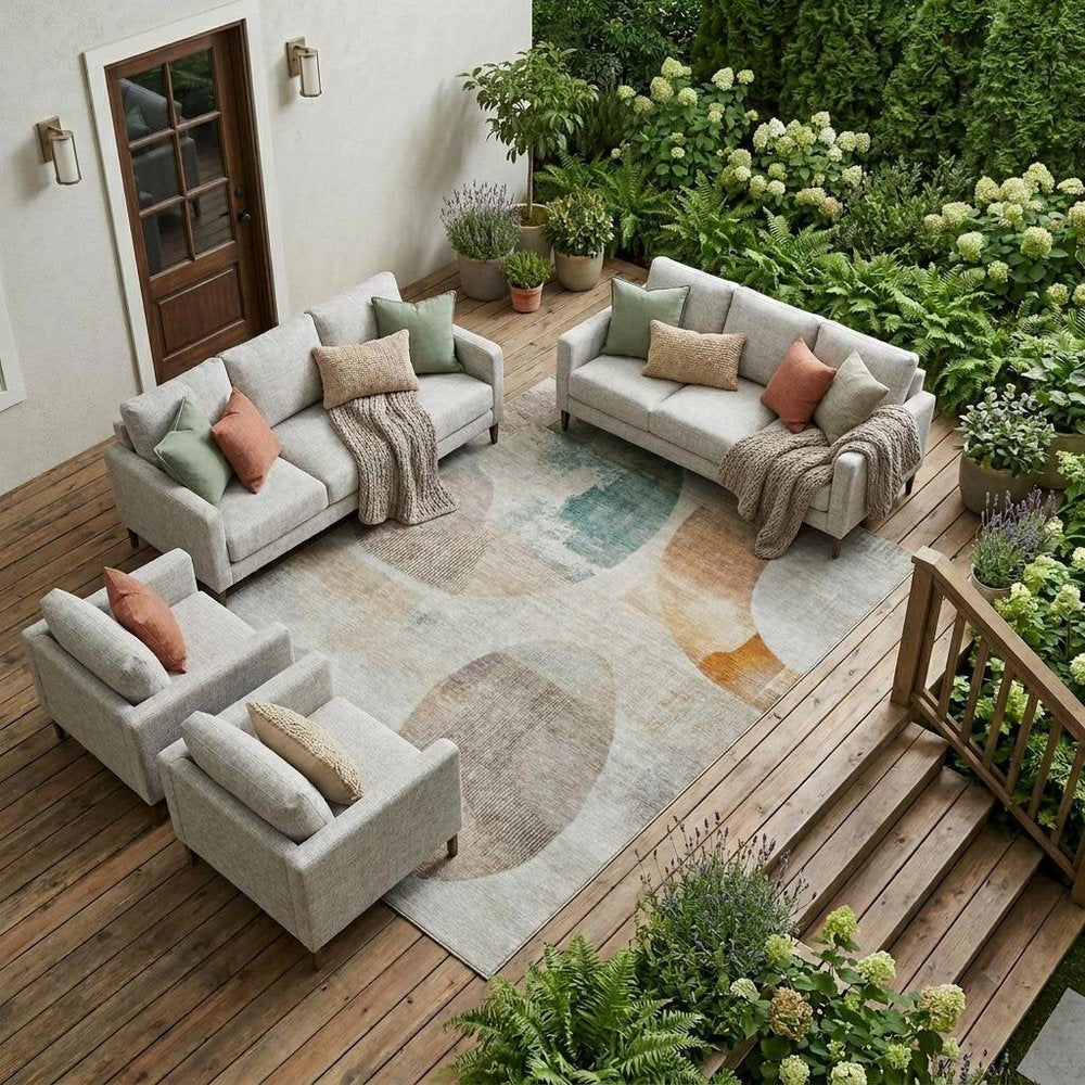8' X 10' Ivory And Silver Geometric Washable Indoor Outdoor Area Rug