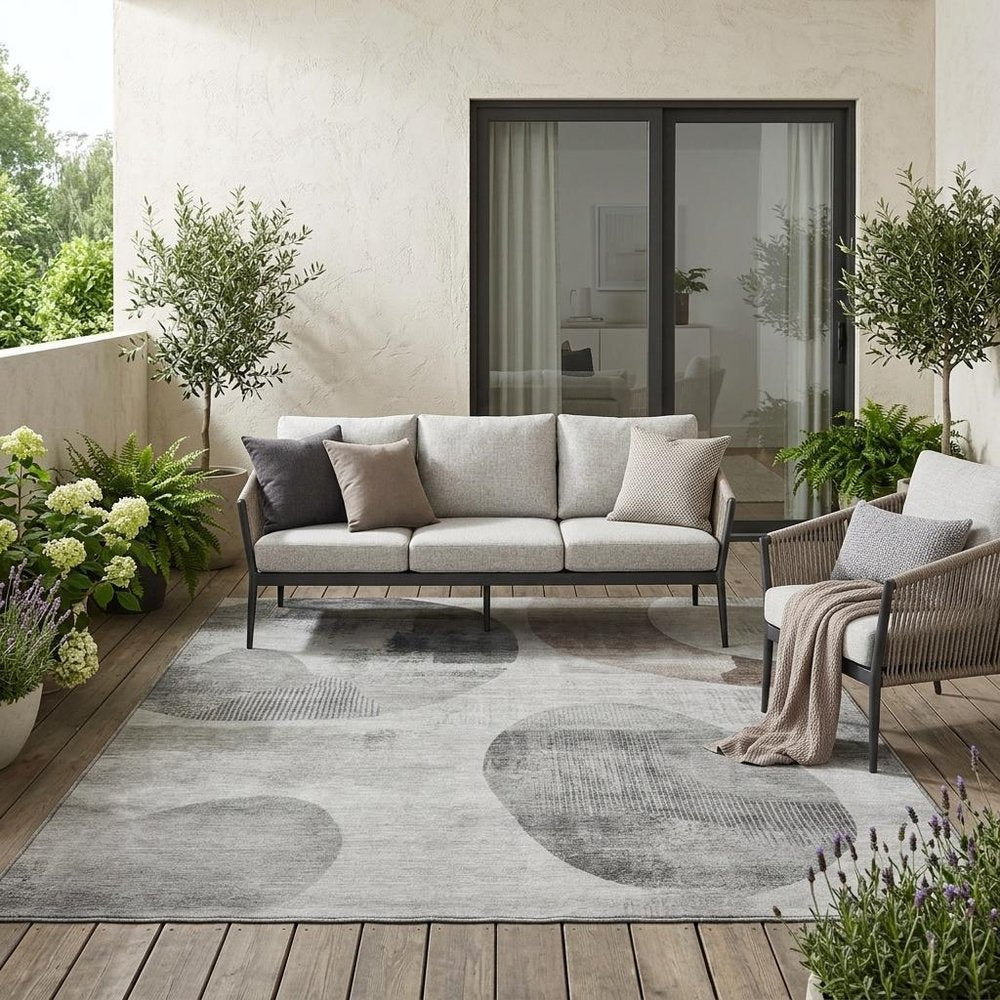 5' X 8' Taupe And Brown Geometric Washable Indoor Outdoor Area Rug HomeRoots
