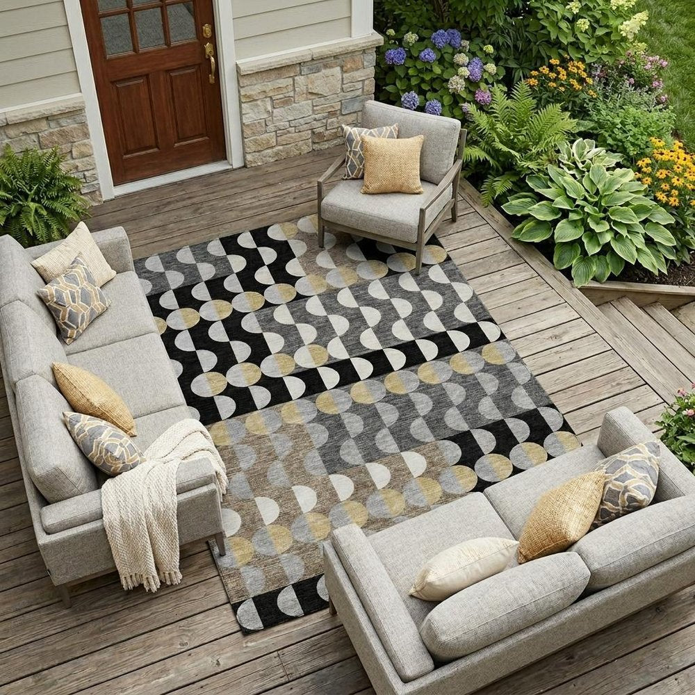 8' X 10' Black And Silver Geometric Washable Indoor Outdoor Area Rug HomeRoots