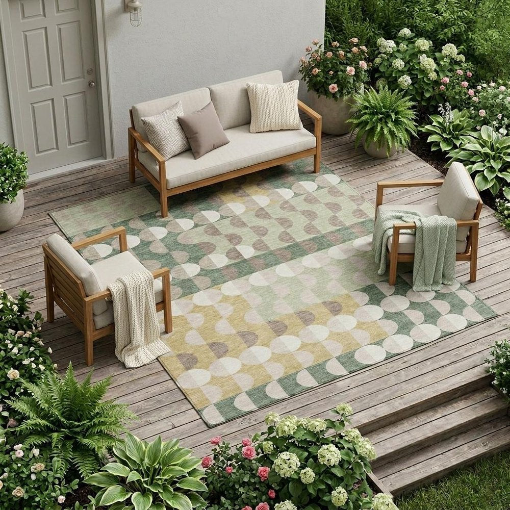10' X 14' Green And Ivory Geometric Washable Indoor Outdoor Area Rug HomeRoots