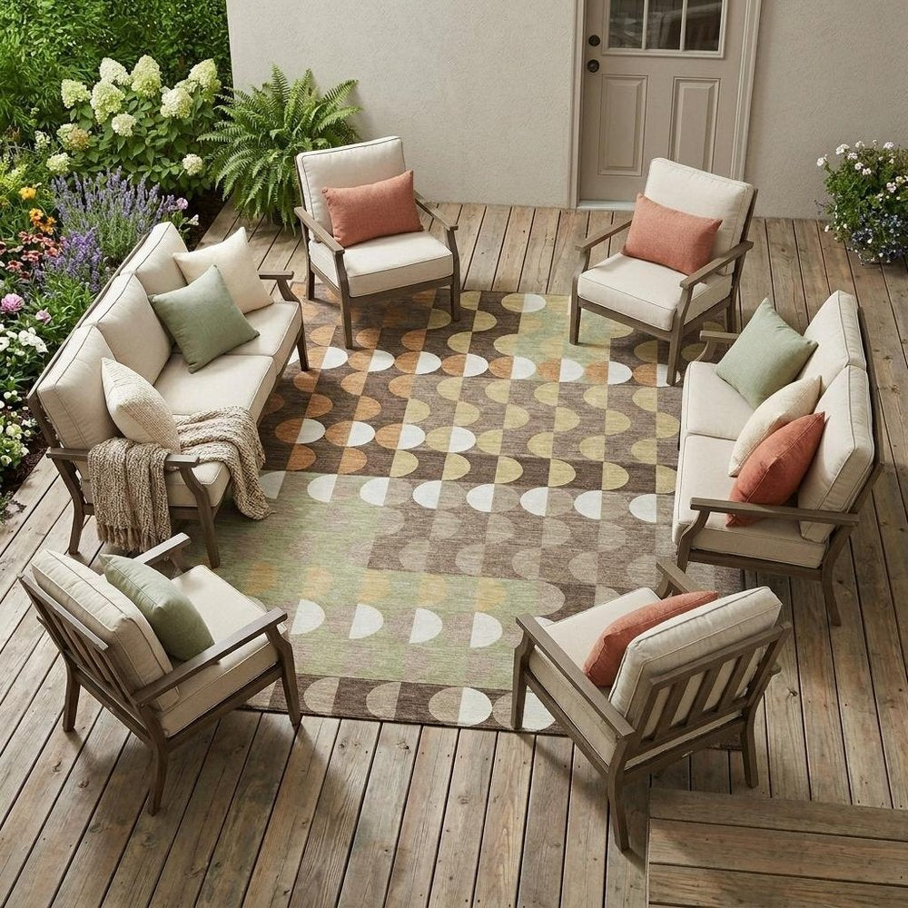 8' X 10' Coffee And Brown Geometric Washable Indoor Outdoor Area Rug HomeRoots