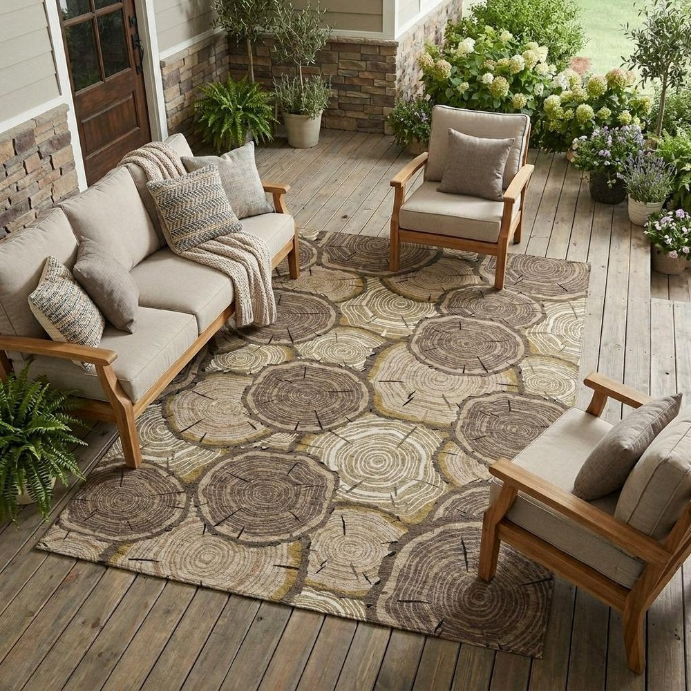10' X 14' Brown And Chocolate Faux Bois Washable Indoor Outdoor Area Rug HomeRoots