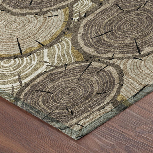 10' X 14' Brown And Chocolate Faux Bois Washable Indoor Outdoor Area Rug