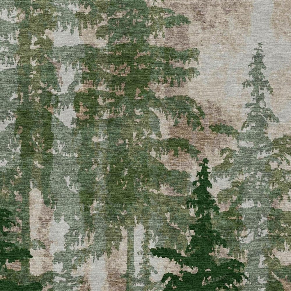 8' X 10' Green And Beige Floral Washable Indoor Outdoor Area Rug