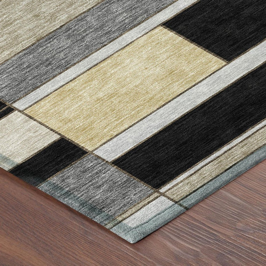 5' X 8' Black And Graphite Geometric Washable Indoor Outdoor Area Rug