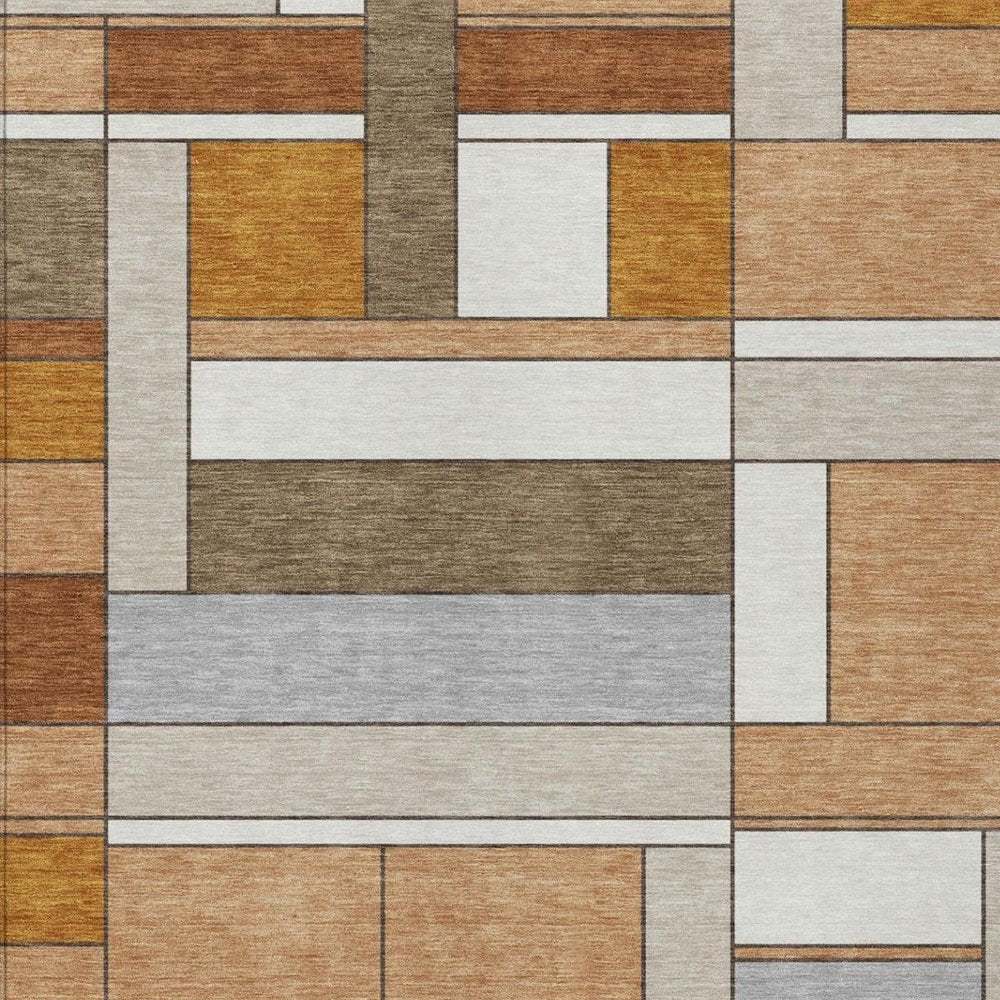 3' X 5' Copper And Orange Geometric Washable Indoor Outdoor Area Rug