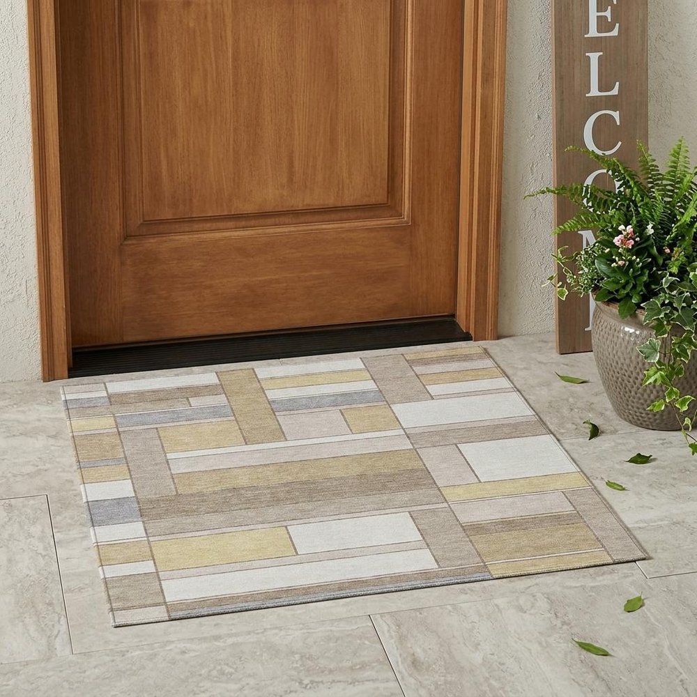 3' X 5' Ivory And Beige Geometric Washable Indoor Outdoor Area Rug HomeRoots