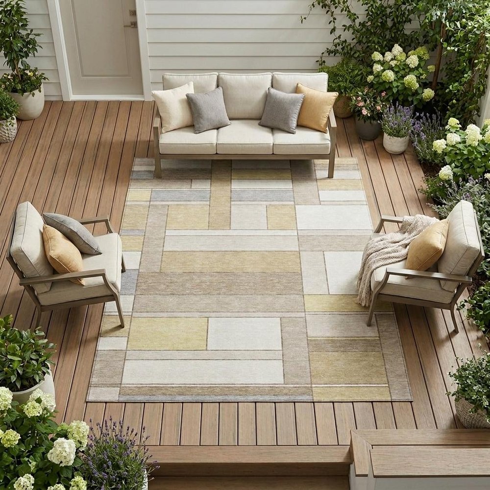 10' X 14' Ivory And Beige Geometric Washable Indoor Outdoor Area Rug HomeRoots