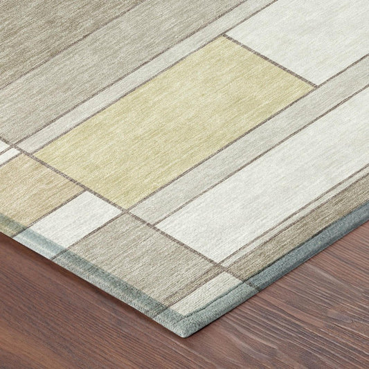 10' X 14' Ivory And Beige Geometric Washable Indoor Outdoor Area Rug