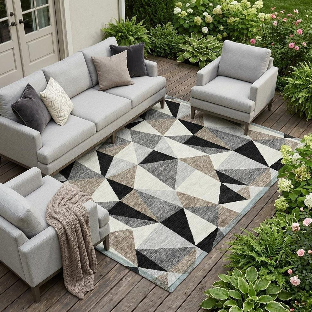 8' X 10' Black And Graphite Geometric Washable Indoor Outdoor Area Rug HomeRoots