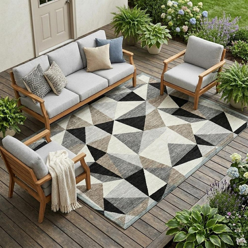 10' X 14' Black And Graphite Geometric Washable Indoor Outdoor Area Rug HomeRoots