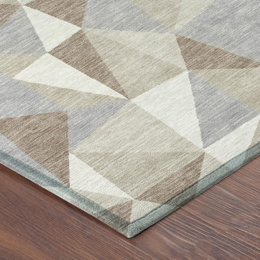 5' X 8' Ivory And Silver Geometric Washable Indoor Outdoor Area Rug