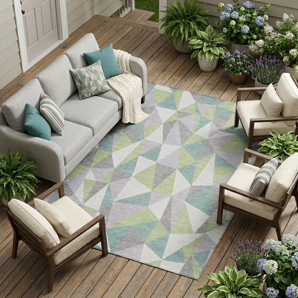 8' X 10' Mint Green And Green Geometric Washable Indoor Outdoor Area Rug HomeRoots