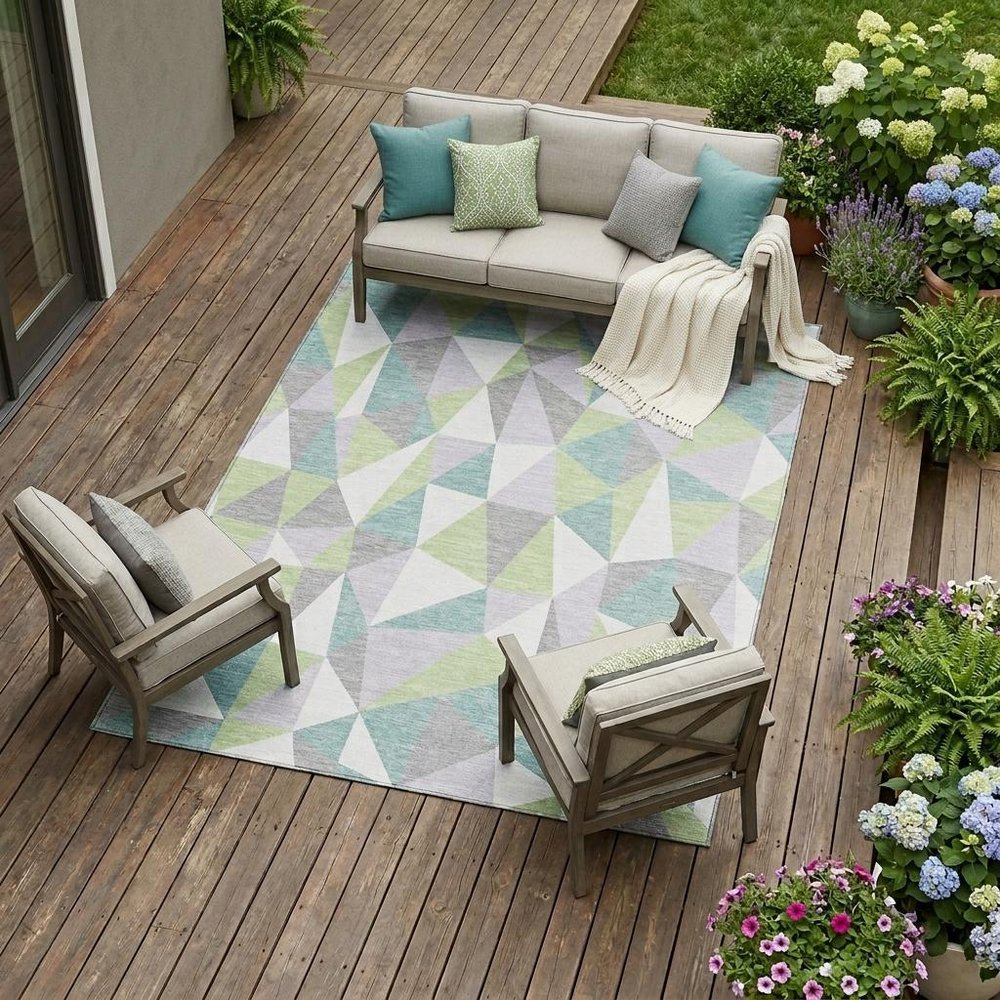 10' X 14' Mint Green And Green Geometric Washable Indoor Outdoor Area Rug HomeRoots