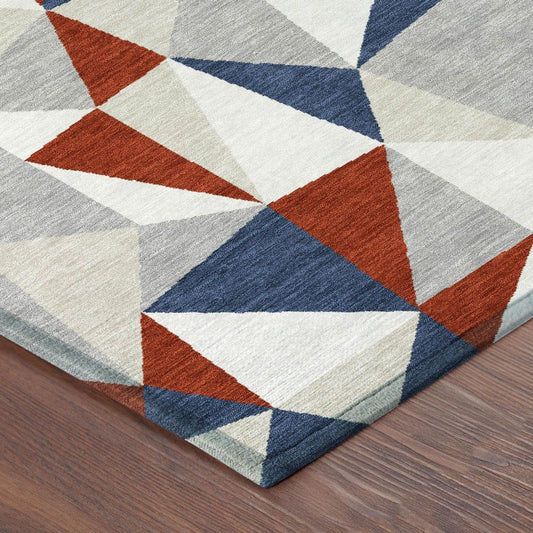 5' X 8' Red And Silver Geometric Washable Indoor Outdoor Area Rug
