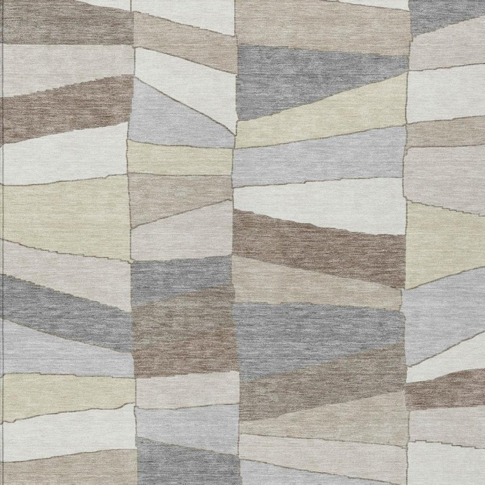 8' X 10' Ivory And Beige Geometric Washable Indoor Outdoor Area Rug