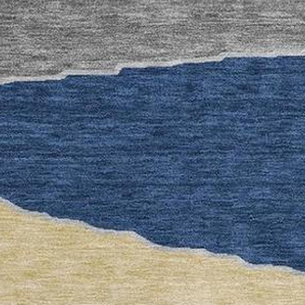 8' Navy Blue And Blue Round Geometric Washable Indoor Outdoor Area Rug