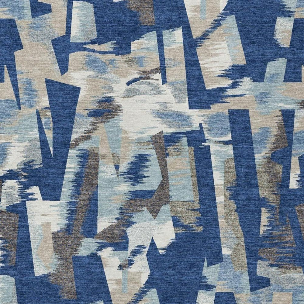 5' X 8' Blue And Beige Abstract Washable Indoor Outdoor Area Rug