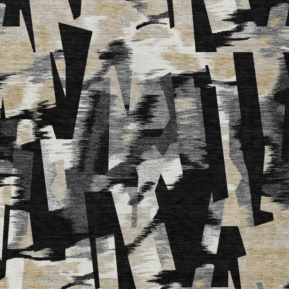 8' X 10' Black And Graphite Abstract Washable Indoor Outdoor Area Rug