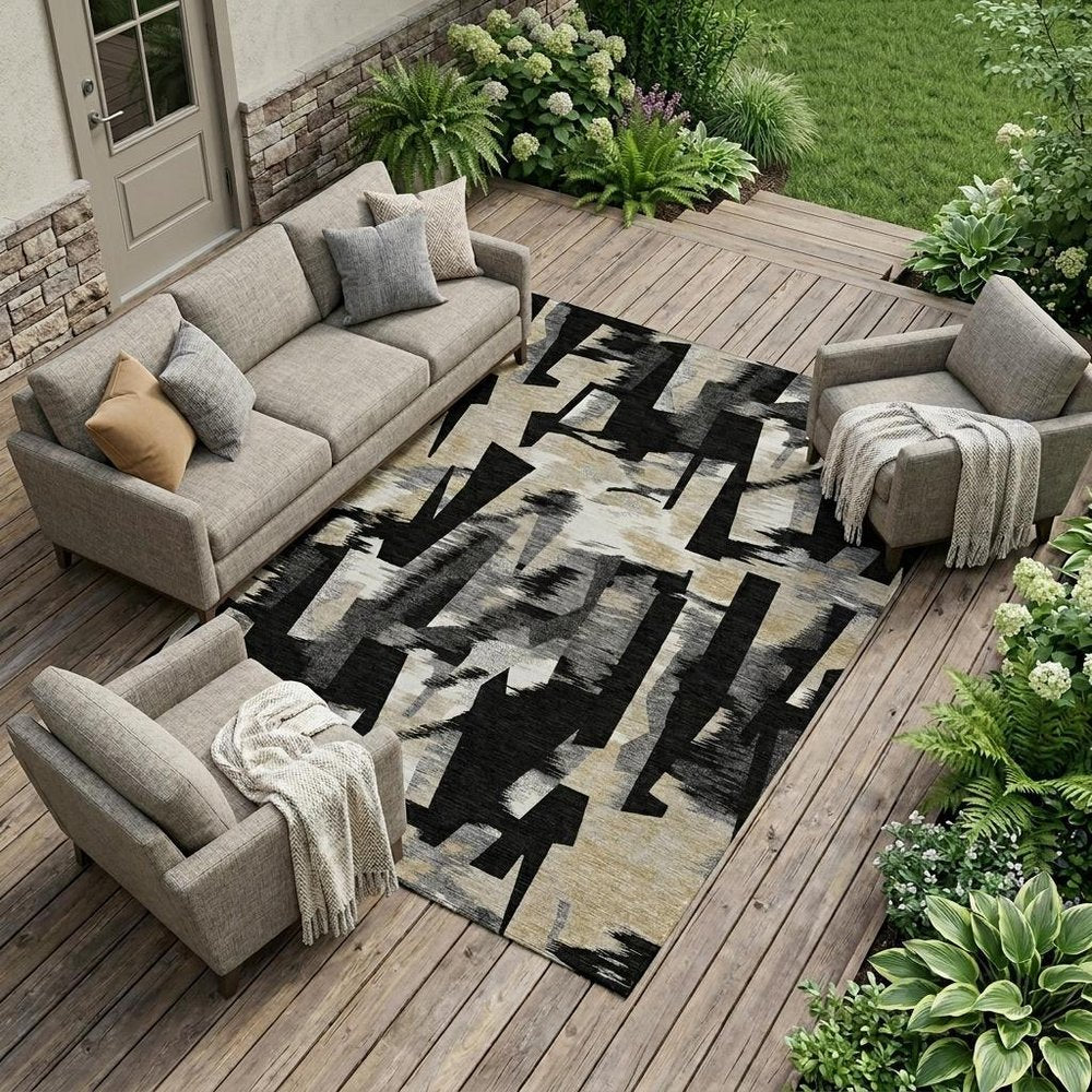 9' X 12' Black And Graphite Abstract Washable Indoor Outdoor Area Rug HomeRoots