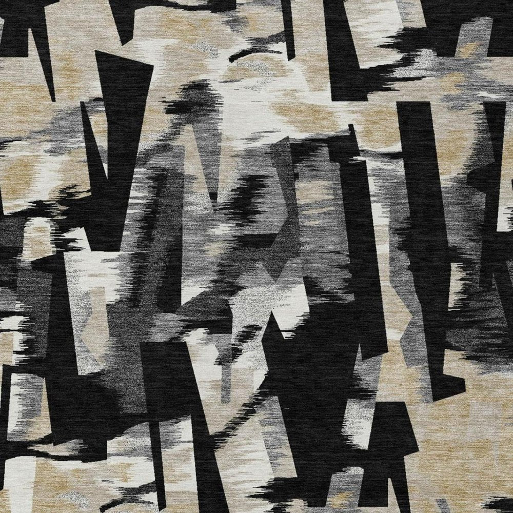 10' X 14' Black And Graphite Abstract Washable Indoor Outdoor Area Rug