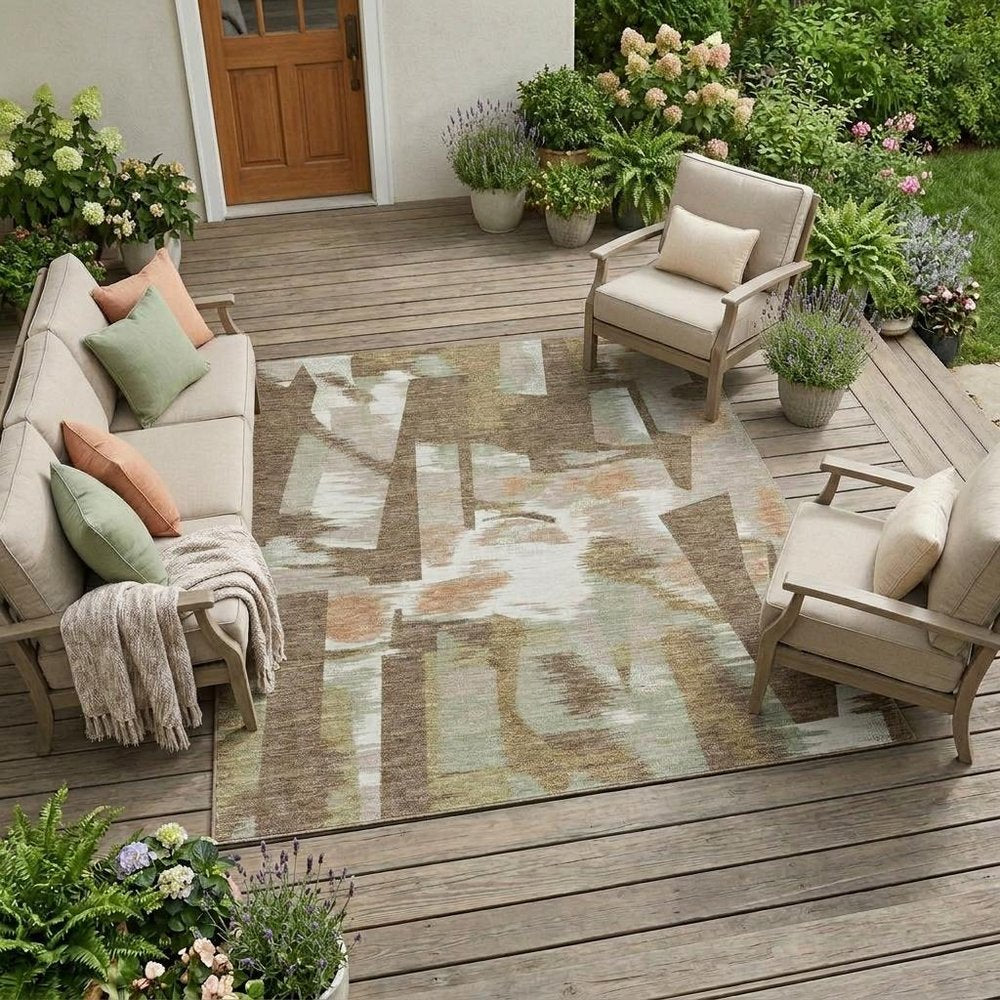 10' X 14' Brown And Beige Abstract Washable Indoor Outdoor Area Rug HomeRoots