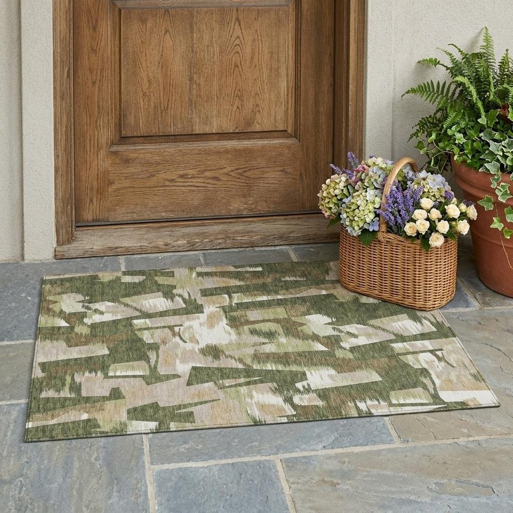 3' X 5' Olive Green And Green Abstract Washable Indoor Outdoor Area Rug HomeRoots
