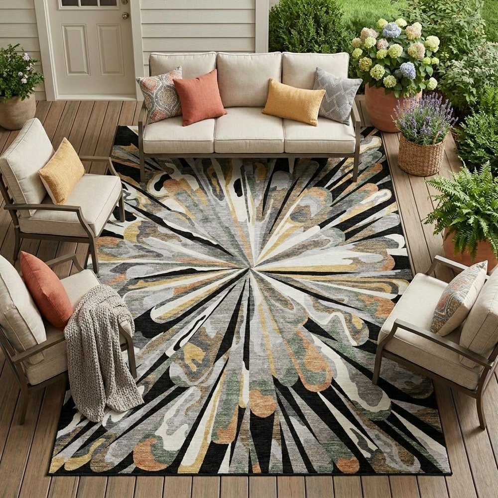 8' X 10' Black And Graphite Abstract Washable Indoor Outdoor Area Rug HomeRoots