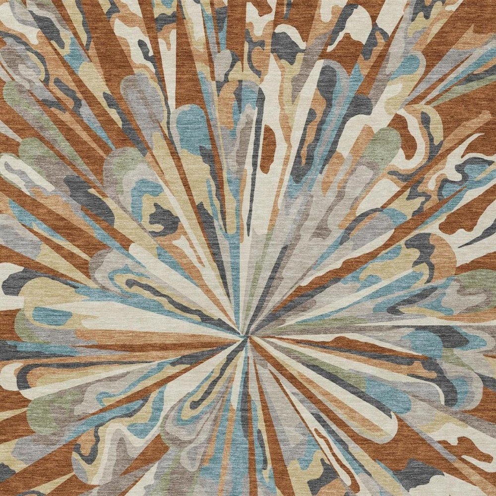 3' X 5' Orange And Teal Blue Abstract Washable Indoor Outdoor Area Rug