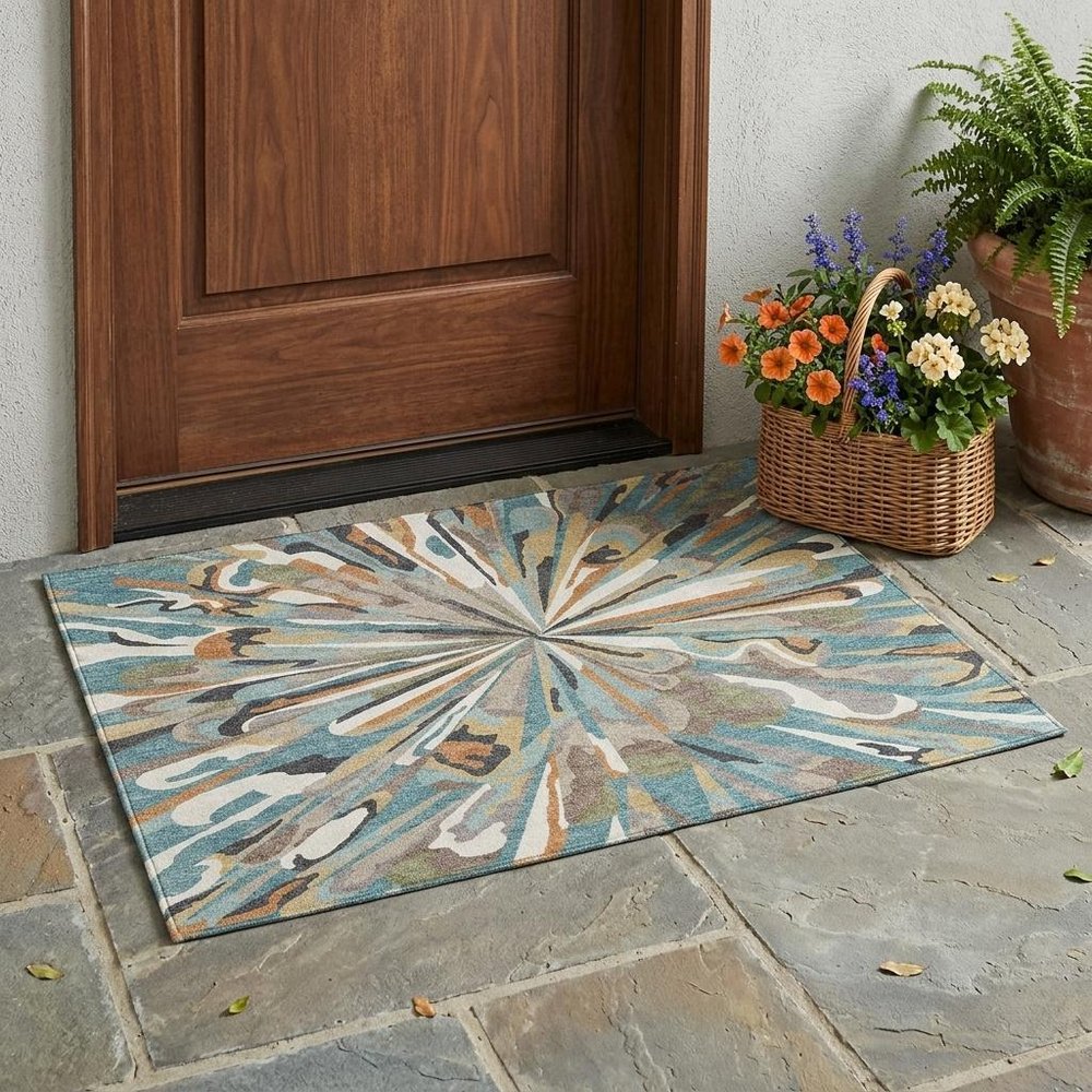 3' X 5' Teal Blue And Beige Abstract Washable Indoor Outdoor Area Rug HomeRoots